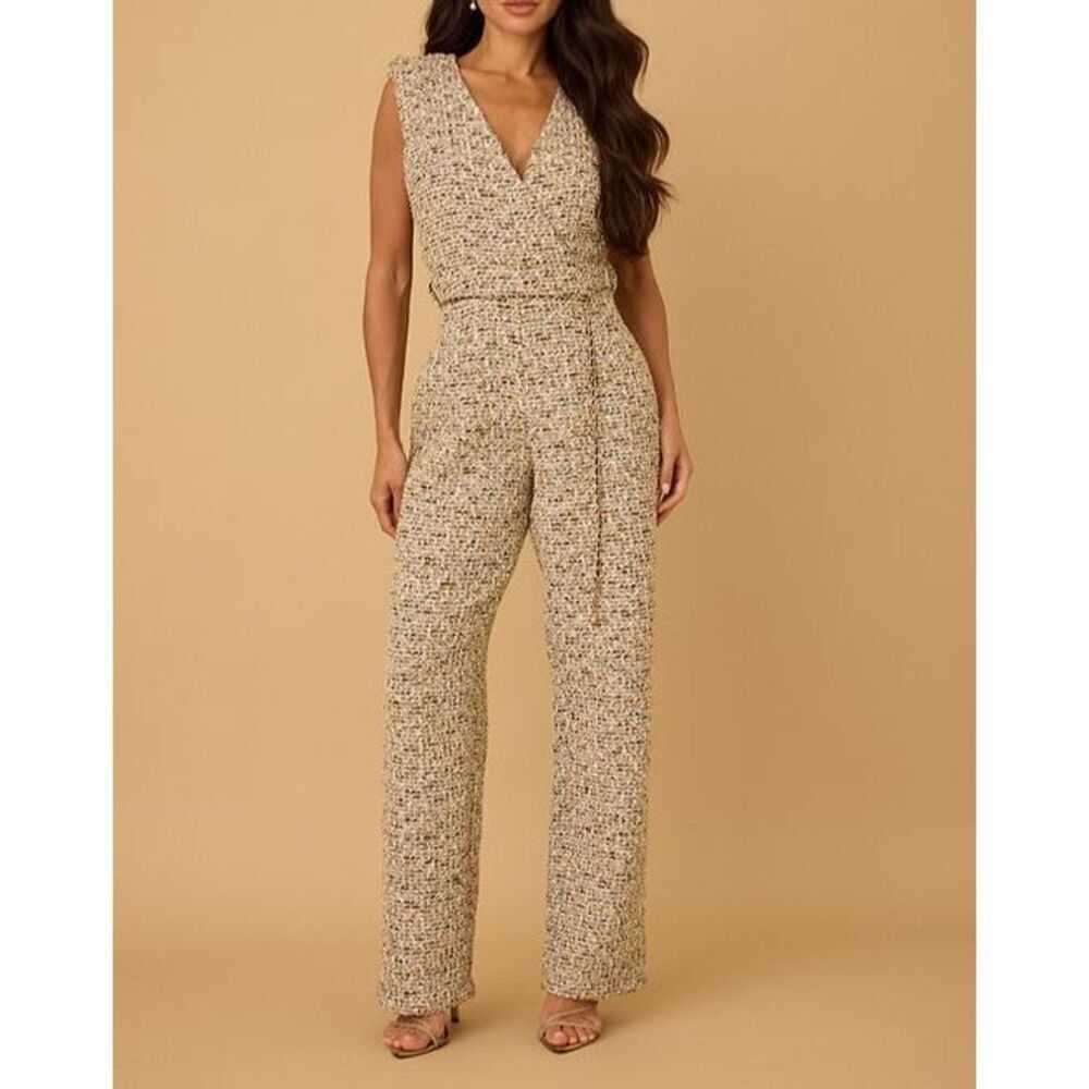 Tweed Chain Belted Jumpsuit White